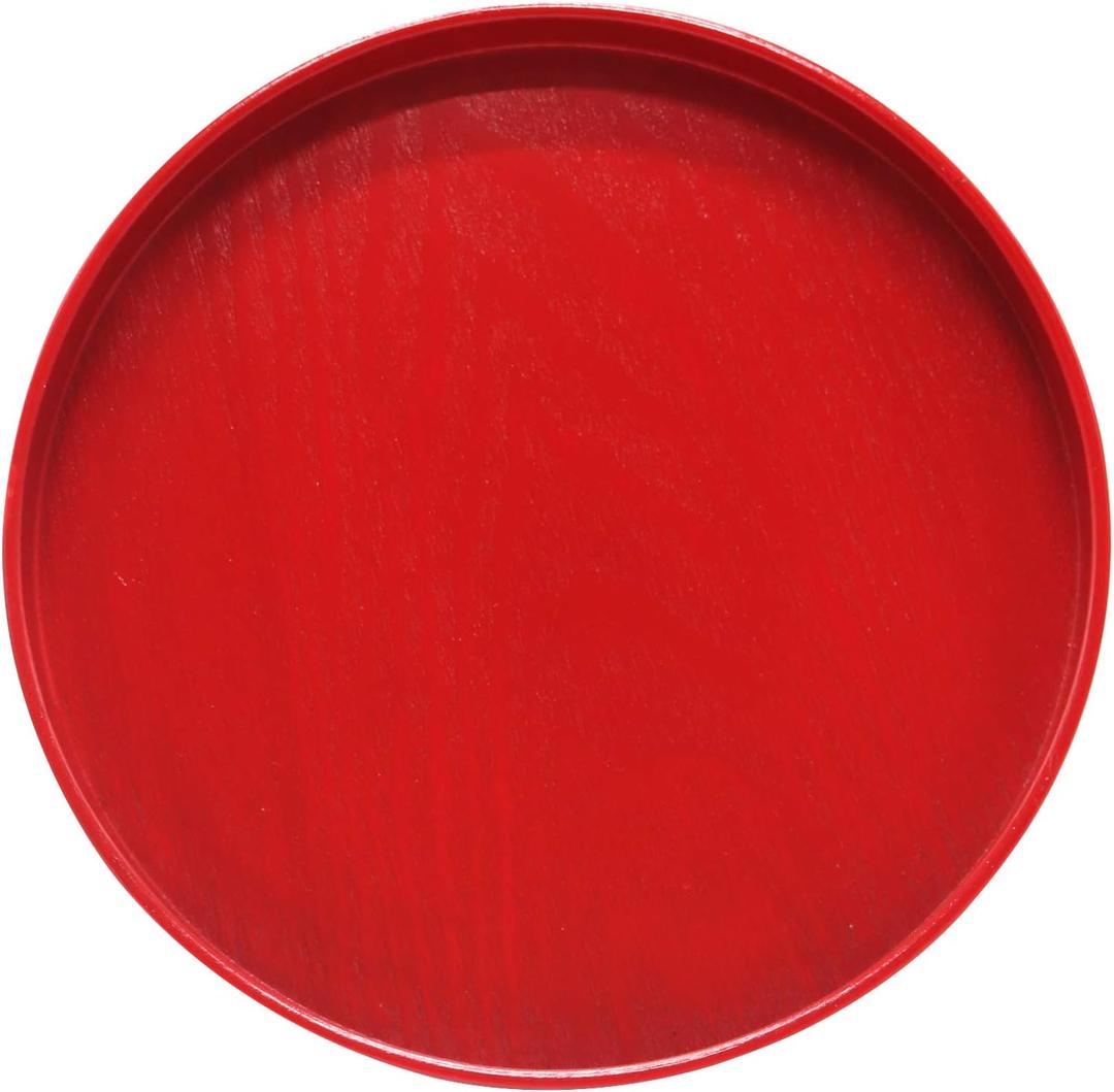 Round Solid Wood Serving Tray, Non-Slip Tea Coffee Snack Plate Food Meals Serving Tray with Raised Edges for Home Kitchen Restaurant(8.2inch,Red)