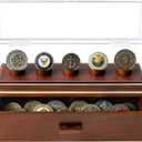 Premium Challenge Coin Display Case for 30 Coins - Wooden Challenge Coin Holder & Organizer with 360 Views, Hinged Cover, Drawer - Coin Display Stand - Handcrafted EDC & Military Gift