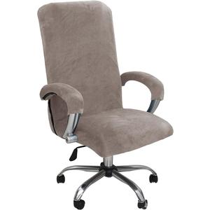 Velvet Plush Ergonomic Comfortable Office Chair Cover - Cat Proof Stretchable Protector for Mesh Office Desk Chair with Wheels and Armrest - Comfy Executive Office Chair for Adults, Khaki, XL