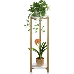 Plant Stand Indoor Corner Tall 2 Tier Metal Modern Flower Storage Plant Shelf Holder for Living Room Balcony Garden,Gold (2 Tier-Gold Round)