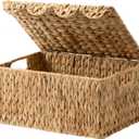 StorageWorks Scalloped Wicker Basket with Lid, Large Water Hyacinth Basket, Natural(Water Hyacinth), 16½" L x 13" W x 7½" H