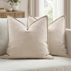 MIULEE Euro Sham Pillow Covers for Bed 24x24, 2 Pack Natural Linen Thick & Textured Decorative Throw Pillow Covers, Neutral Cushion Cases, Modern Farmhouse Home Decor, No Filling
