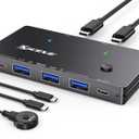 10Gbps USB 3.2 Switch 2 Computers Share 1 USBC & 3 USBA Devices, MLEEDA USB Switch Selector for PC Laptop Keyboard Mouse Portable SSD, USB Switcher with 2 USBC Data Cables and Wired Remote