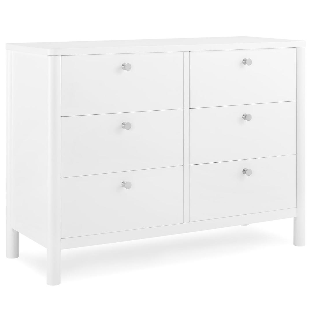 Delta Children Brooks 6 Drawer Dresser with Interlocking Drawers (Includes 3 Sets of Knobs  Choose from Natural, Brushed Nickel & Melted Bronze), Bianca White