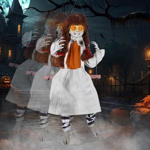Prsildan Halloween Decorations Outdoor Hanging Swing Girl, Scary Animatronic Decor Life-Size Halloween Props with Creepy Sounds Motion for Outside Indoor Yard Trees