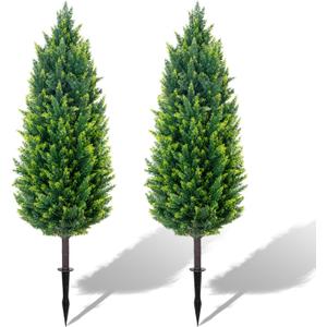 4FT Tall Artificial Cypress Plant Set of 2, Realistic Topiary Fake Plant with Spike, Artificial Cypress Topiary for Indoor &Outdoor, Home, Offices, Porch Decor