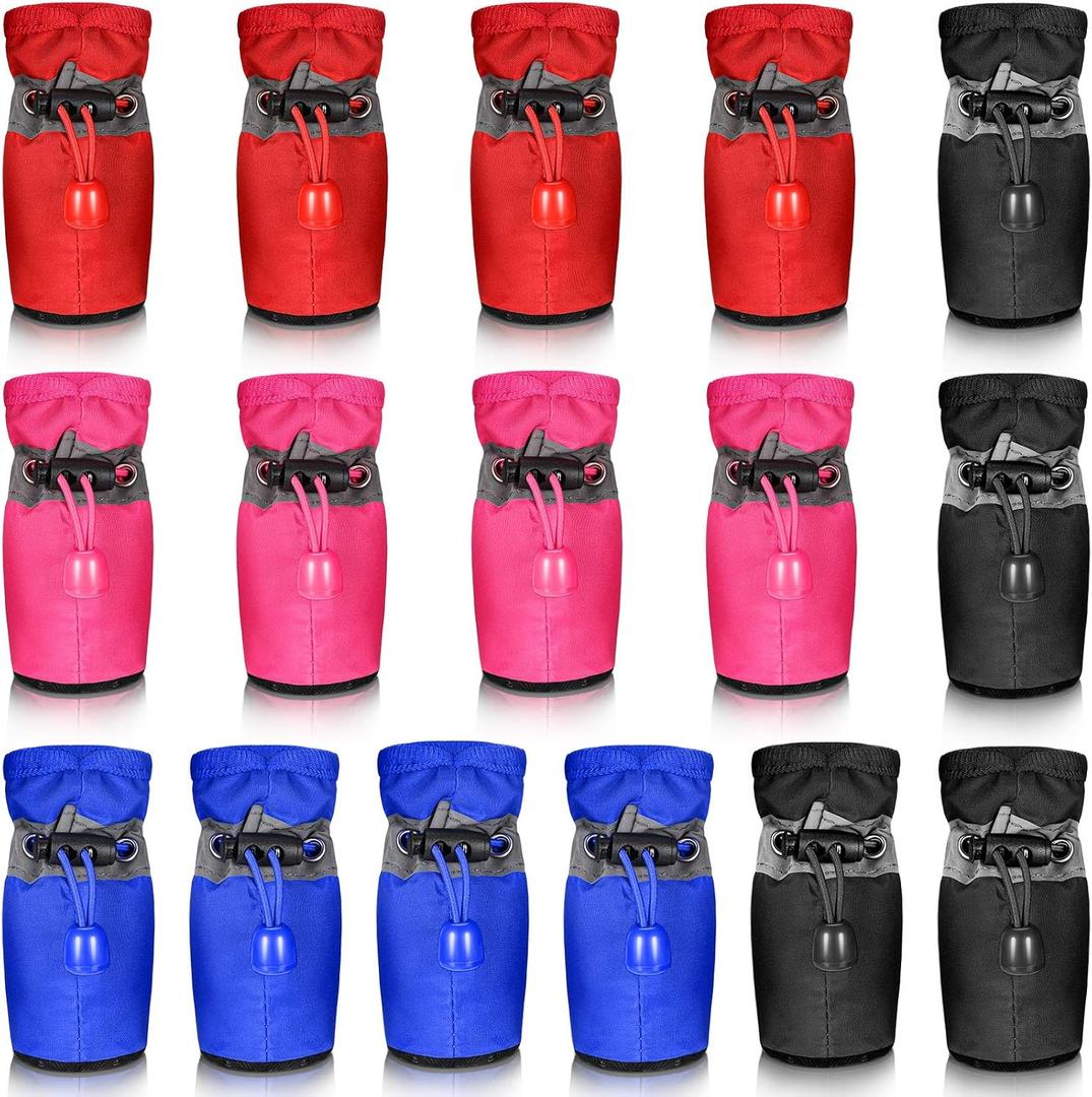Weewooday 4 Sets Waterproof Dog Shoes Adjustable Drawstring Rain Snow Dog Booties Anti-Slip Paw Protector Soft Soled Pet Puppy Sock Shoes(S: 1.37 x 1.17in (LW))