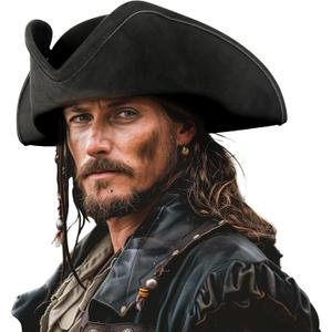 HOMELEX Pirate Hat for Women & Men Colonial Tricorn Halloween Adult Revolutionary war Costume Accessory (60, Black)