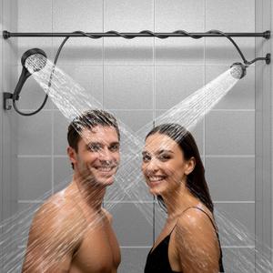 Dual Shower Head with Handheld for Couples: High Pressure Double Shower Heads for Two People - Adjustable Two Showerhead System with 3 Flow Settings Fits 2 Person Bathroom (Black)