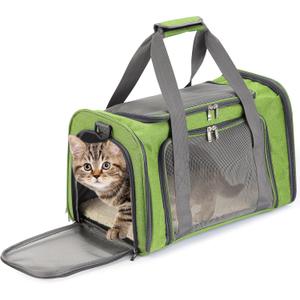 Mr. Pen- Pet Carrier, 17.5" x 11.2" x 11.5", Medium Size, Green, Portable Travel Carrier for Small Pets, Cats & Small Dogs, Breathable Mesh, Safety Inner Leash, Side Pocket & Padded Shoulder Strap