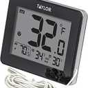 Taylor Wired Digital Indoor Outdoor Thermometer with LED Display, Wired Probe Sensor for Home, Greenhouse, Nursery, and Indoor Use, White Housing