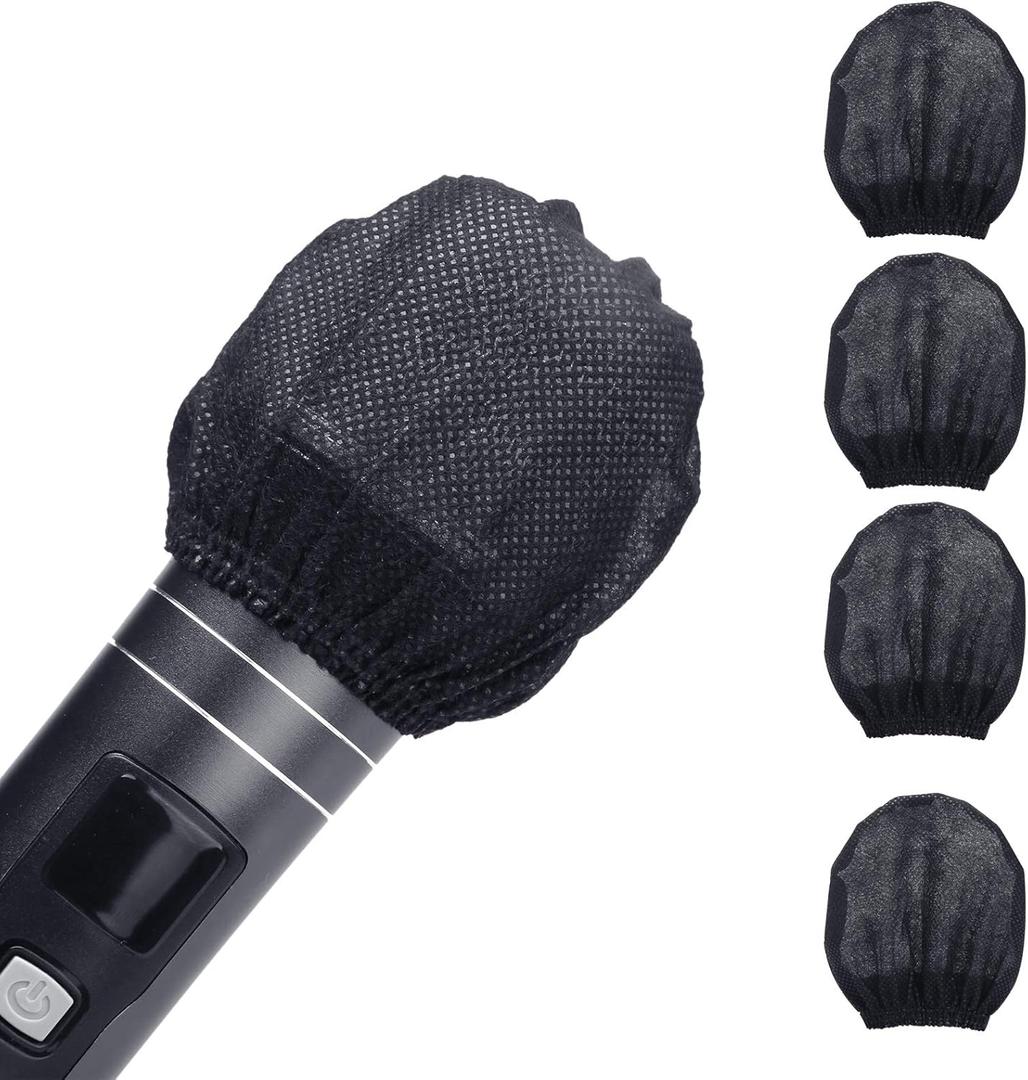Microphone Cover 200pcs (100 pairs) Microphone Covers Disposable Individually Wrapped Mic Cover For Sanitary Mic Covers Disposable For Mic Microphone Windscreen & Pop Filters Black (200 pack- Black)