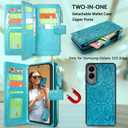 Harryshell Detachable Wallet Leather Case Compatible with Samsung Galaxy S25 Edge Magnetic Phone Case Zipper with Cash Coin Pocket Multi Card Slots Holder Wrist Strap (Flower Blue Green)
