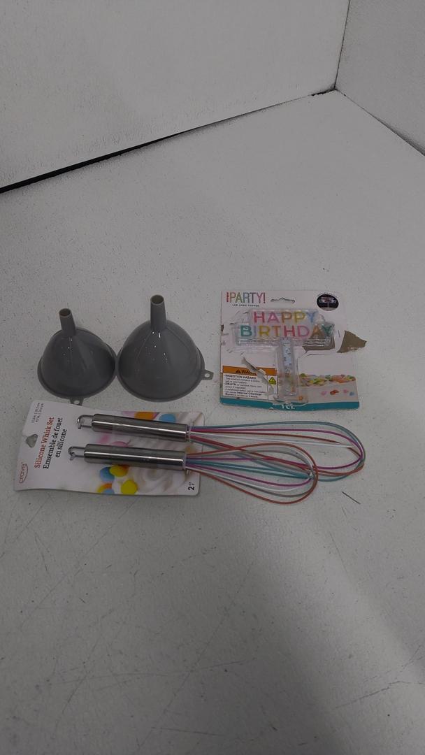 Crave Silicone Whisk Set, Unique Happy Bday Plastic Led Cake Topper, Funnel Gray 2PCS S/M