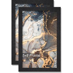 Fxojyvo Engineered Wood 5x8 Picture Frame Set of 2, Black Frame for 5 x 8 Inch Picture Poster Photo, Light Weight 5 by 8 Frame with Wood-grain for Wall - 2 Pack/Black/5"x8"