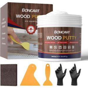 32oz Wood Filler Putty - White, Paintable Furniture Repair Kit for Quickly Fixing Broken and Defective Wooden Furniture, MQNZ-08