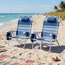 Beach Chair 2 Pack Aluminum 5 Positions Lay Flat Mesh Fabric Folding Beach Reclining Chair with Backpack Straps, Cooler Bag & Cup Holder for Outdoor Lawn Camping