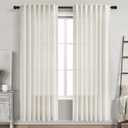 Cream Linen Curtains 80 inch Length for Bedroom Back Tab Light Filtering Privacy Sheer Curtains Modern Farmhouse Coastal Decor Cream Cotton Textured Gauze Curtain 2 Panel Set 52x80