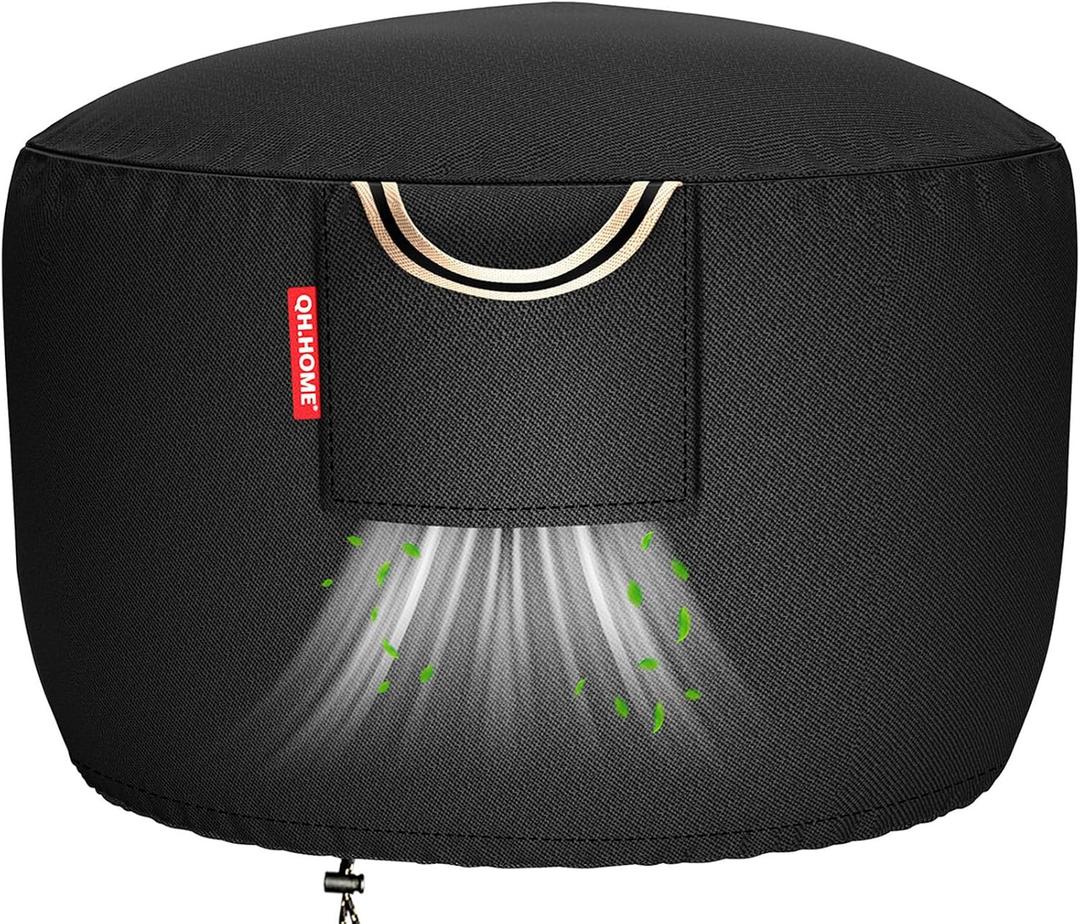 [2026 Upgraded Fabric] Fire Pit Cover Round for 33''-36''D Fire Pit, Heavy Duty Waterproof Patio Fire Bowl /Table Cover with Air Vent, Handle & Tightening Drawstring, 36"Dia x 20"H -Black