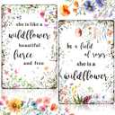 2 Pcs Vintage Wildflower Metal Tin Sign Wild Flower Baby Shower Party Decoration She Is Like a Wildflower Beautiful Fierce and Free Funny Tin Sign for Birthday Baby Shower Nursery Decor