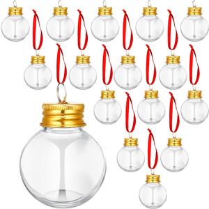 Patelai 18 Pcs Christmas Drink Balls Clear Shot Glass Ornaments Xmas Tree Fillable Ornaments Plastic Xmas Water Bottle Bulbs for Holiday Party Decorations (Round,50 ml)