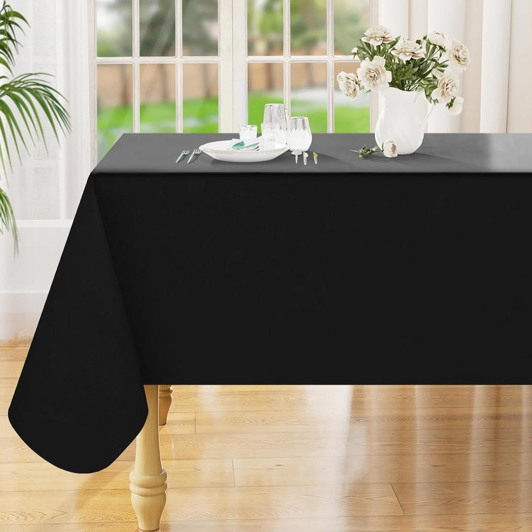 Smiry Rectangle Table Cloth 60x84 Inch, Waterproof Wipeable Vinyl Tablecloths Protector, Oil Spill Proof Plastic Table Cover for Dining, Picnic, Camping, Outdoor, Black