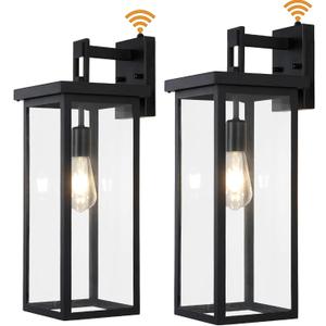 tewei 2 Pack Dusk to Dawn Large Outdoor Wall Lantern, 20 Inch Black Exterior Wall Light Fixtures, Large Porch Light with Clear Shade Sensor Modern Outdoor Sconce Lights for House Garage, E26 Base