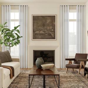 Cream Sheer Linen Curtains 156 Inches Long for High Ceiling Living Room Bronze Grommet Eyelet Drape Semi Sheer Ivory Natural Extra Long 156 Inch Curtain for 2 Story Large Windows Sliding Door 1 Panel