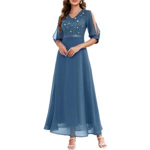 Wedtrend Women's Sequin Dresses Sparkly Glitter Dress Split Sleeves Formal Dresses Maxi Evening Dress 3XL