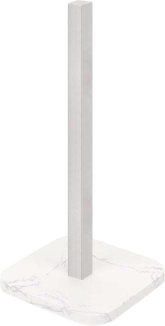 NearMoon Standing Paper Towel Holder, Stainless Steel Square Paper Towel Tissue Holder with Marble Base for Bathroom Kitchen Countertop, Standard or Jumbo-Sized Roll Paper (Brushed Nickel)