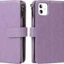 iCoverCase for iPhone 11 Wallet Case with Card Holder and Wrist Strap, PU Leather Kickstand Card Slots Zipper Pocket Magnetic [Detachable] Flip Cover Case 6.1 Inch (Purple)