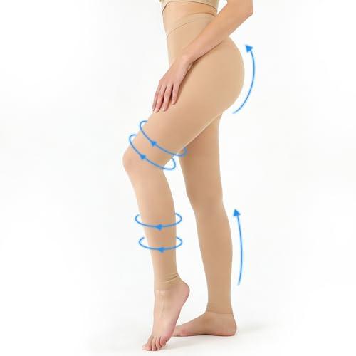 Compression Tights Women, 20-30mmHg Graduated Support Compression Pantyhose for Women Footless Medical Compression Stockings High Waist Compression Leggings for Varicose Veins, Edema, DVT Beige, XL