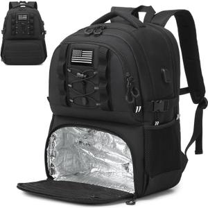 Laptop Lunch Backpack for Men - 40L Large Capacity Work Backpack with Lunch Compartment and USB Post, RFID Insulated Cooler Backpack for Work, Travel, Picnic, Black