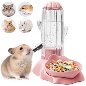 VANNON 2 in 1 Hamster Feeder Small Animal Water Bottle & Food Bowl Water Dispenser & Food Dish Bowl for Hamster, Small Mice, Rat, Gerbil, 4.6oz/130ml, BPA Free, Pink