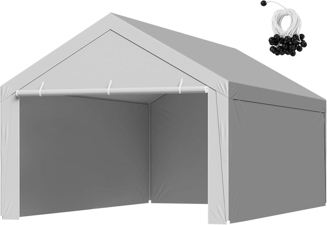 VEVOR Carport Replacement Canopy Cover, 12 x 20 ft Potable Garage Tent Top Tarp with Sidewalls, UV-Resistant & Waterproof, Heavy Duty Car Shelter Tarp with Ball Buggees, Grey, Frame Not Included