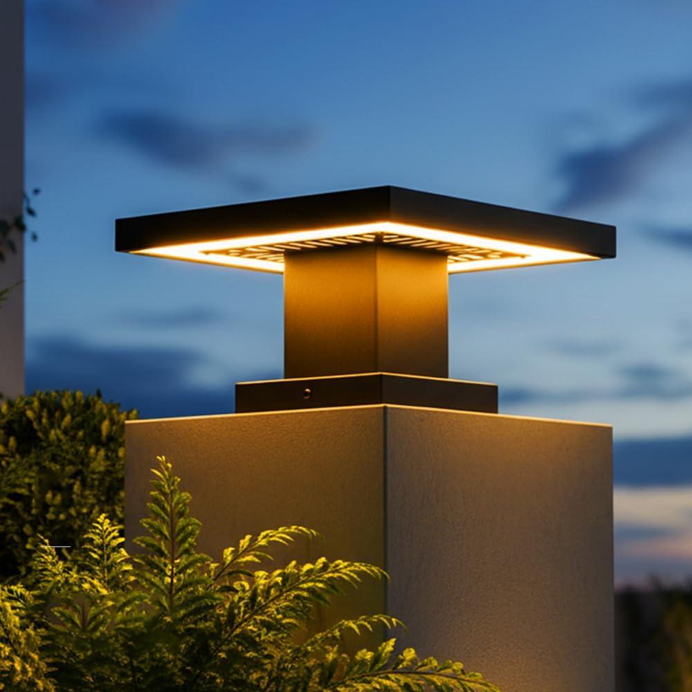 Outdoor Post Lights Modern 3000K LED Column Caps Lights Waterproof Outside Housing Pillar Lights Hard Wired Landscape Pathway Lamp Fence Deck Caps Lanterns For Gate Mailbox Pier Pedestal Lighting, 25CM
