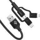 Spigen DuraSync 3 in 1 Universal Charger Cable, Micro USB/Lightning/USB C adapters [MFi Certified], 4.9ft Premium Braided Multi Charging Cable for iPhone 12/Pro/Max/Mini/SE/iPad/Galaxy/Pixel & More (Black)