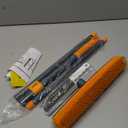 Pet Hair Removal Broom, 57.5 inches Rubber Brush Carpet Rake with Silicone Squeegee, Fur Remover Tool with Detailing Lint Comb for Cleaning Rug, Tile, Hardwood Floor (Gray Orange)