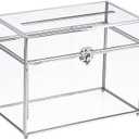 HighFree Glass Card Box, Large Clear Card Box for Wedding Receptions, Decorative Storage Box for Baby Shower, Birthday Party, Bridal Shower (With Slot, Silver)