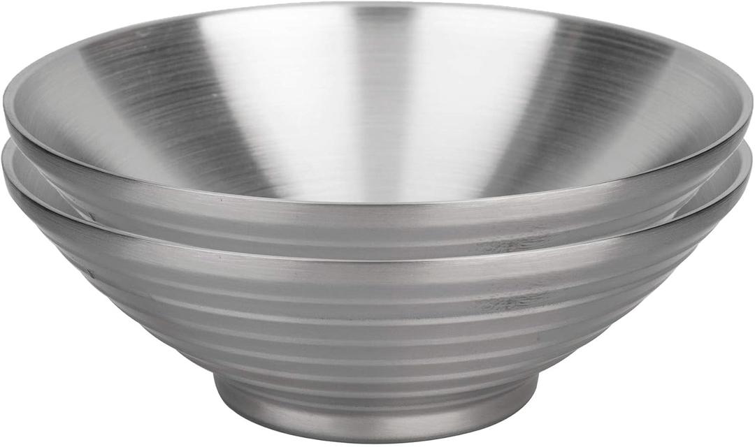 IMEEA Soup Bowls Ramen Bowls SUS304 Stainless Steel Bowl Double Walled Serving Bowl for Udon Soba Pho 9.5-Inch (2-Piece)