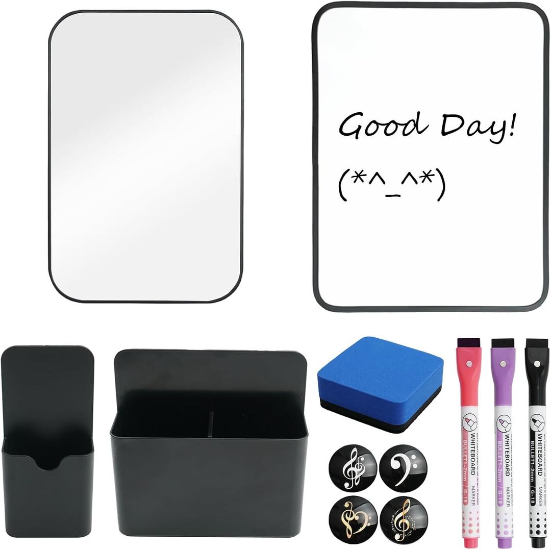 12 PCS Locker Accessories, Locker Decorations for Girls, Back to School Essentials Magnetic Locker Organizer, Include Locker Mirror, Locker White Board, Pen Holders, Eraser and Magnets (Black)