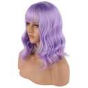 ENilecor Lavender Purple Wig Short Colorful colored Curly Wavy Synthetic Bob Wigs with Air Bangs 14" Natural Lilac Neon Wigs for Women
