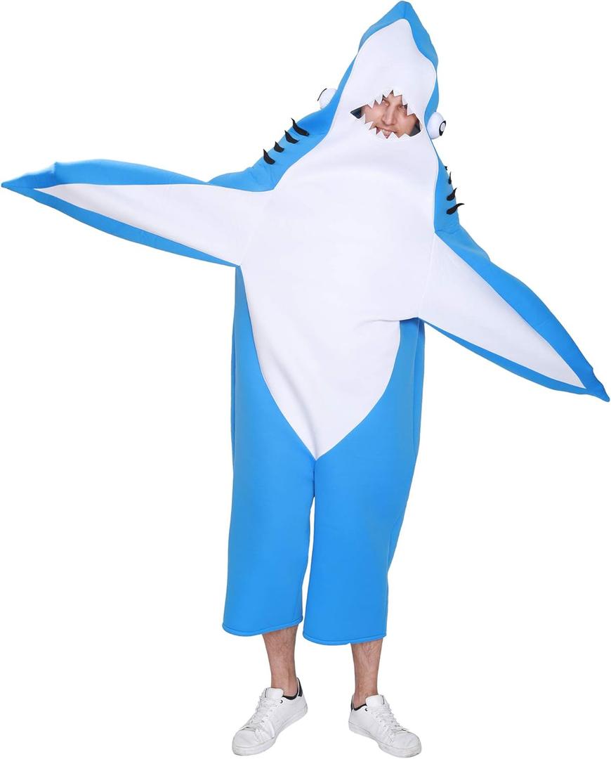 EraSpooky Adult Shark Costume Blue Mascot Party Funny Crazy Dress (One Size)