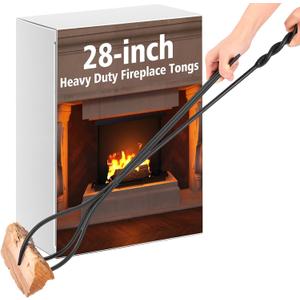 Zonon 28-inch Fireplace Tongs 3-prong Rustproof Log Grabber Tool to Securely Grip and Safely Move Wood for Campfire, Fire Pit, Indoor/outdoor Use, Durable Cast Iron Construction