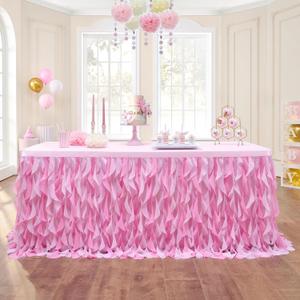 leegleri 9ft Baby Pink Tutu Table Skirt Tulle Table Skirt for Rectangle&Round Tables,Tutu Ruffle Tablecloth for Princess Girls 1st Baby Girl Birthday Party,Baby Shower Decoration,Gender Reveal (108" x 30" (Rectangular))