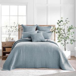 Levtex Home Mills Waffle King Bedspread Set (122x106in) with 2 Pillow Shams (36x20in) - Chambray - Cotton Waffle King Size Bedspread Set - Soft, Pre-Washed