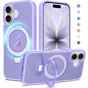 Ultra-Magnetic Stand for iPhone 17 Case [Military Drop Protection] [Compatible with MagSafe] Shockproof Translucent Matte Slim Ring Holder Case for iPhone 17 (Lavender Purple)