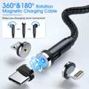 Magnetic Charging Cable [7Pack-1.6FT/3FT/3FT/3FT/6FT/6FT/10FT] 540° Rotating Magnetic Phone Charger 3 in 1 Magnetic Cable Nylon Braided USB Charger Cable for Micro USB/Type C/iProduct Device-Black
