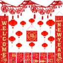 Tatuo 28 Pcs Chinese New Year Decorations 2026 Set Include 1 Pair Lunar New Year Couplets Chunlian 1 Fu Character 12 Red Lanterns 1 Good Luck Garland 12 Red Envelopes for Spring Festival Decorations