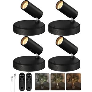 EZVALO Spotlights Indoor with Remote,5500mAh Rechargeable Picture Lights, Wireless LED Uplighting with TimerDimmable, 3CCT,Mini Plant Spot Lights for Painting,Artwork,Accent Lighting(4Pack-Black)